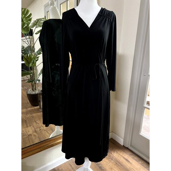 Women's Wrap Black Dress with 3/4 Sleeve Large 12-14 - Picture 1 of 6
